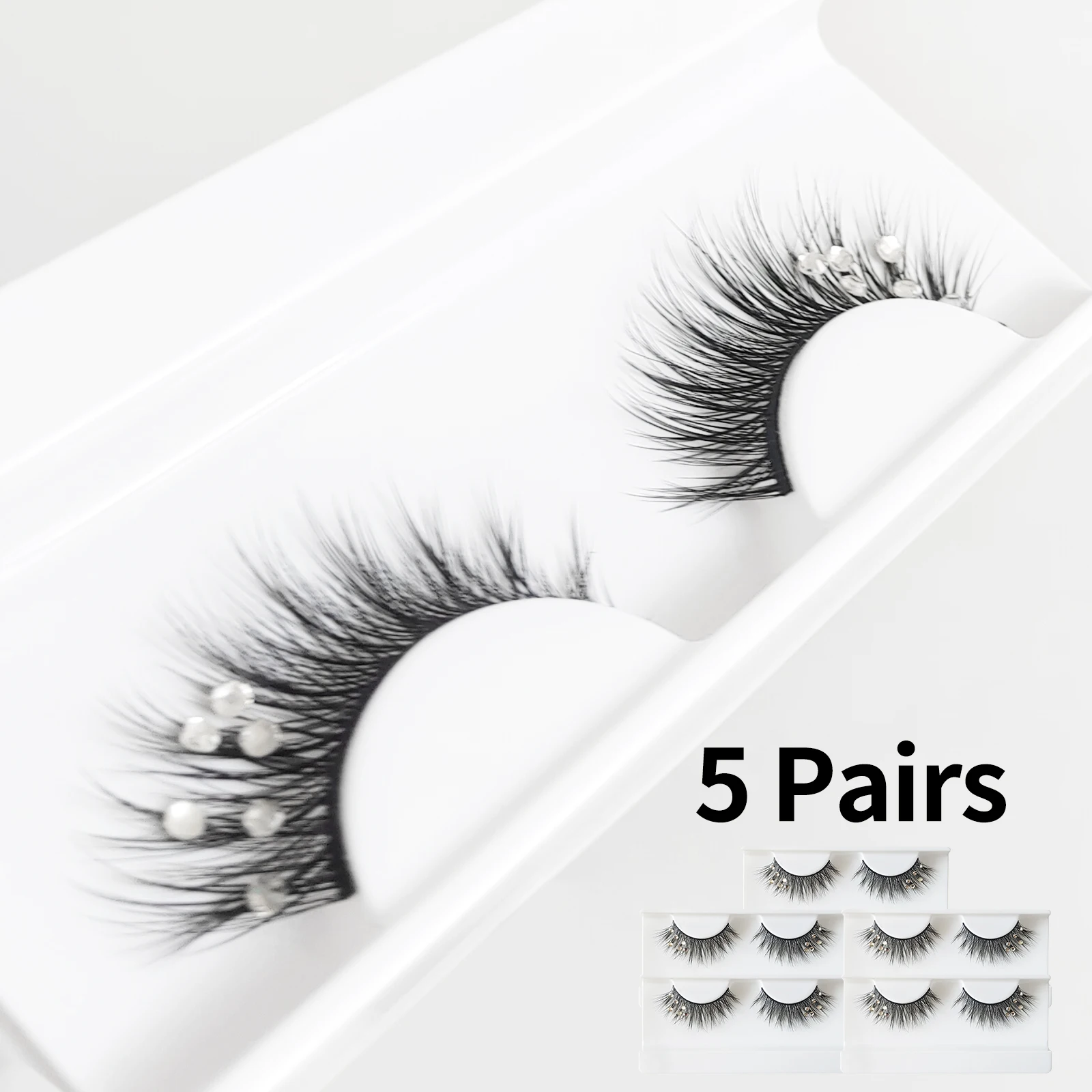 5 أزواج من رموش الحفلات الماسية، رموش زفاف فضيية لامعة راقية