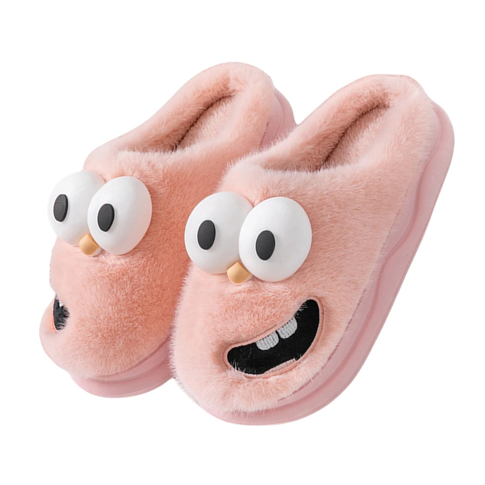 

Big Eyed Dog Plush Slippers Warm Slip-on House Shoes Anti Slip Furry Closed Toe Slippers Breathable for Indoor Bedroom