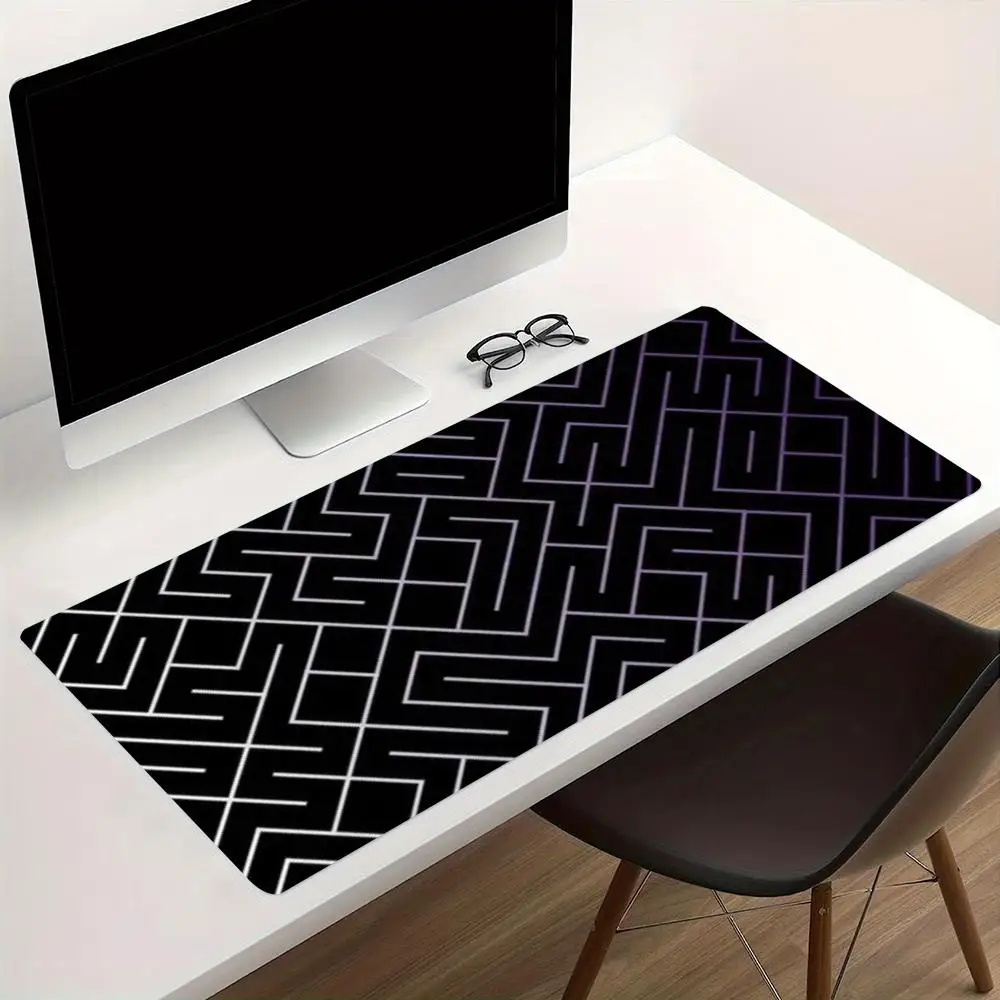 Minimal Black Greek Key Geometric Art Non‑Slip Rubber Mouse Pad For Accurate Mouse Control Gaming Laptop Desktop Work