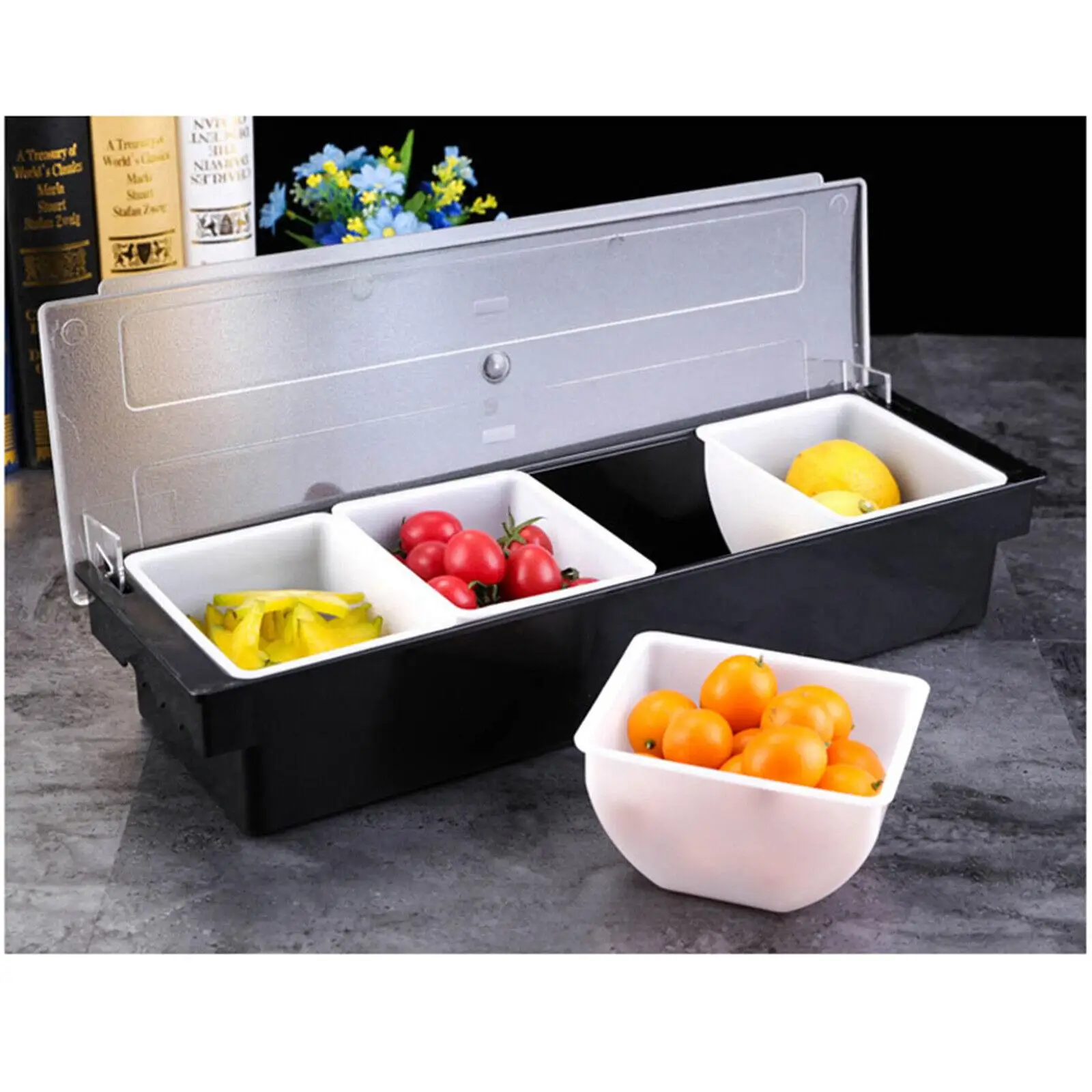 4 Pcs Veggie Tray Lid Fresh Bowl Preservation Bowls Dessert Storage Containers Insect-proof Glass Chilled Garnish Tray Bar Caddy