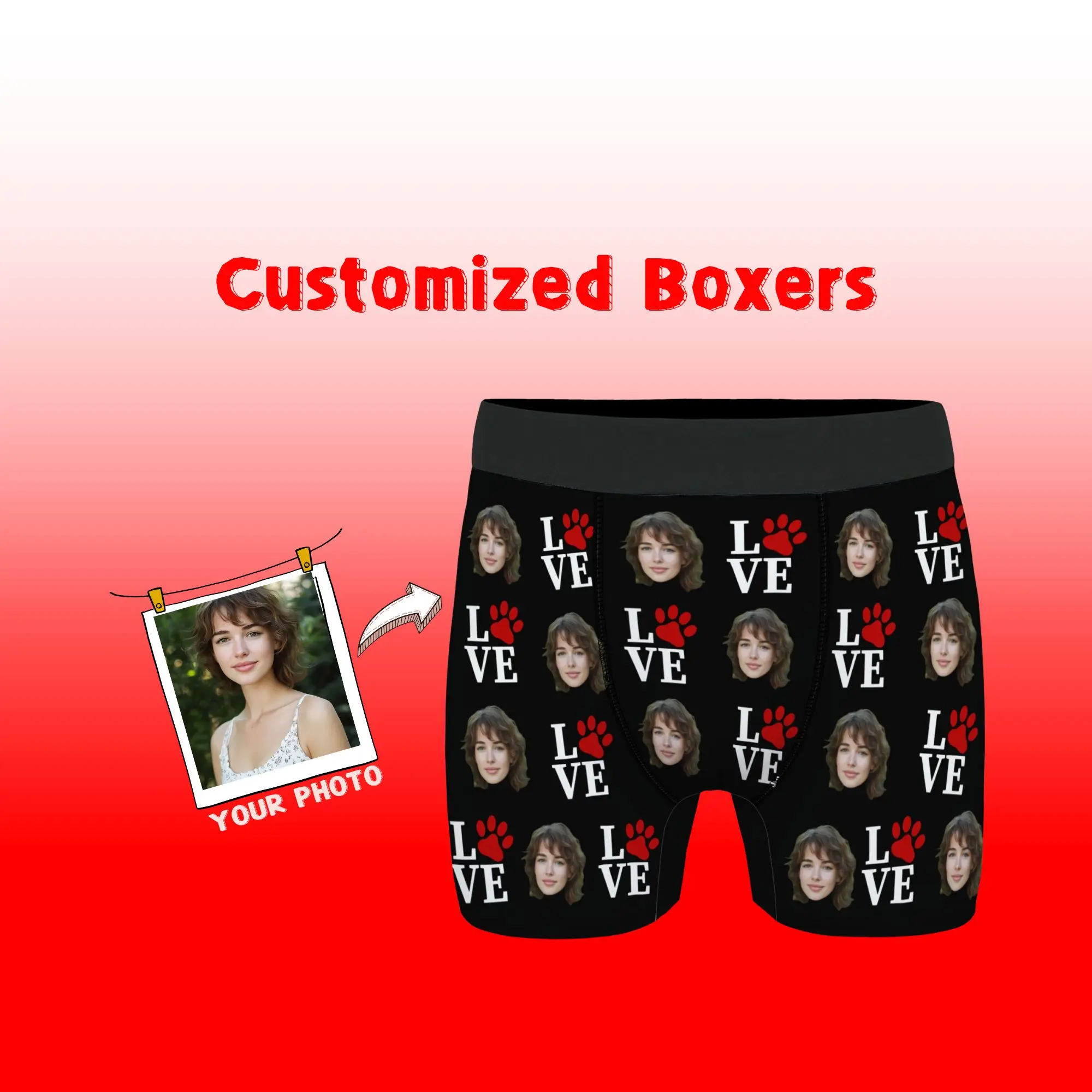 

Valentine's Day Gift "My Cute Love" Custom Face Men Boxer Briefs Black "LOVE" Sweet Romantic Happiness Anniversary Gift