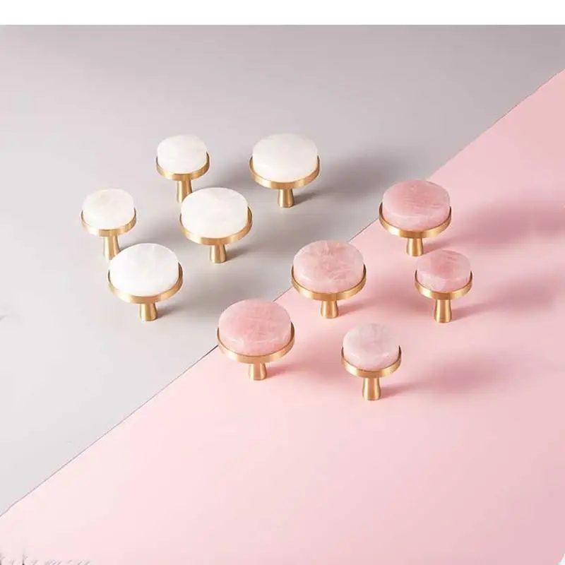 

Pink White Natural Crystal Brass Hook Northern Europe Wall Hanging Round Decorative Home Living Room Clothes Cap Hooks