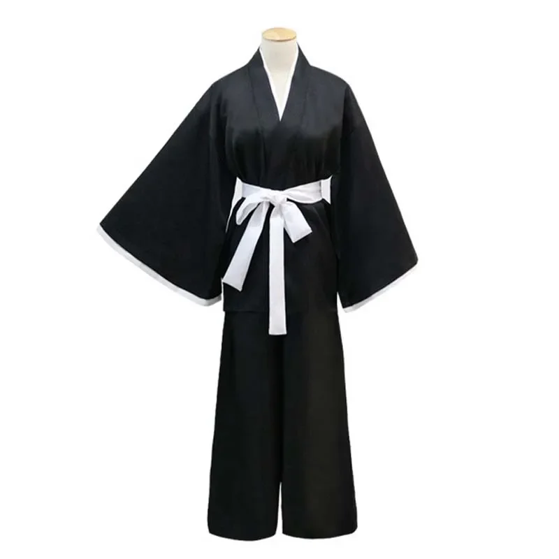 Anime Bleach Costume Kurosaki ichigo Cosplay For Men Japanese Black Kimono Adult Halloween Carnival Full Suit Wig Shoes Belt Set
