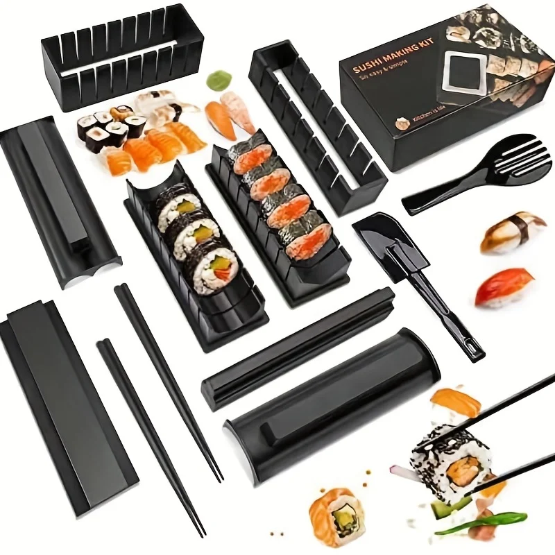 1 Juego de Kit para hacer Sushi, máquina para hacer Sushi, 10 Uds., juego Premium de plástico, juego de herramientas para Sushi, rollo de arroz para Sushi, formas de molde