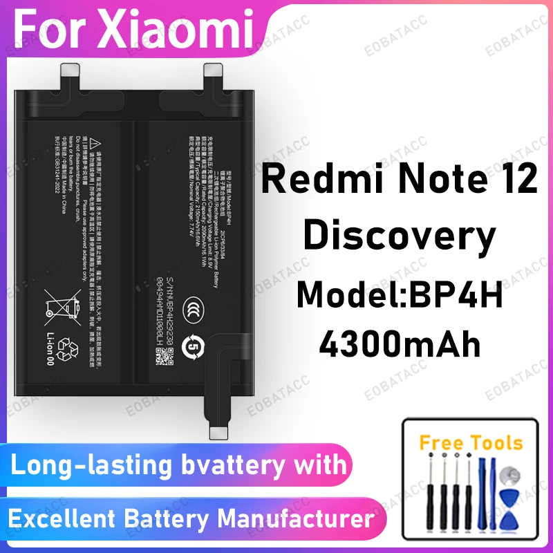 

100% New 4300mAh BP4H Battery For Xiaomi Redmi Note 12 Discovery Battery Replacement Bateria+Free Tools
