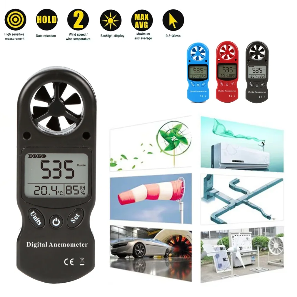 TL-300 Mini Multipurpose Anemometer Digital Anemometer LCD Wind Speed Temperature Humidity Meter with Hygrometer Thermometer