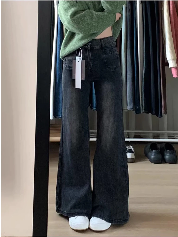 

Retro Flared Jeans Women's Autumn Winter plus Size High Waist Loose Slimming Floor-Length Pants Casual High Waist Denim