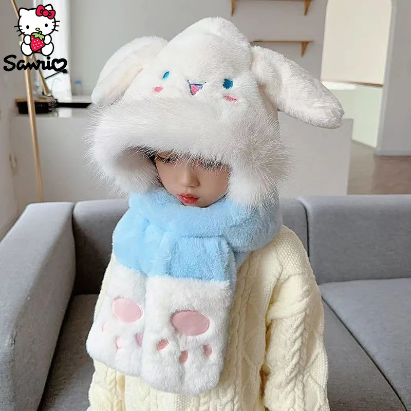 Kawaii سانريو سينامورول كورومي الأطفال قبعة وشاح قفازات شتاء واحد بلدي ميلودي Pochacco سدادات حماية الأذن الدافئة القلنسوة هدية عيد الميلاد فتاة