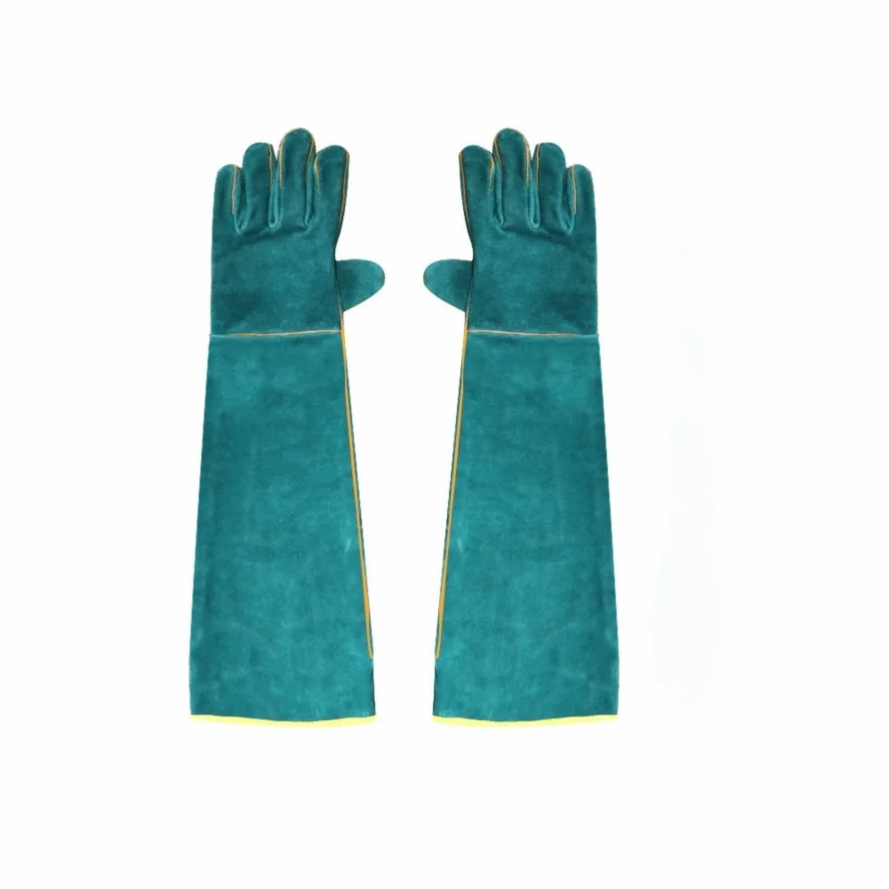 1 pair Double Layer Construction Animal Handling Gloves Inner Canvas Lining Outer Cowhide Leather Forearm Protection Gloves