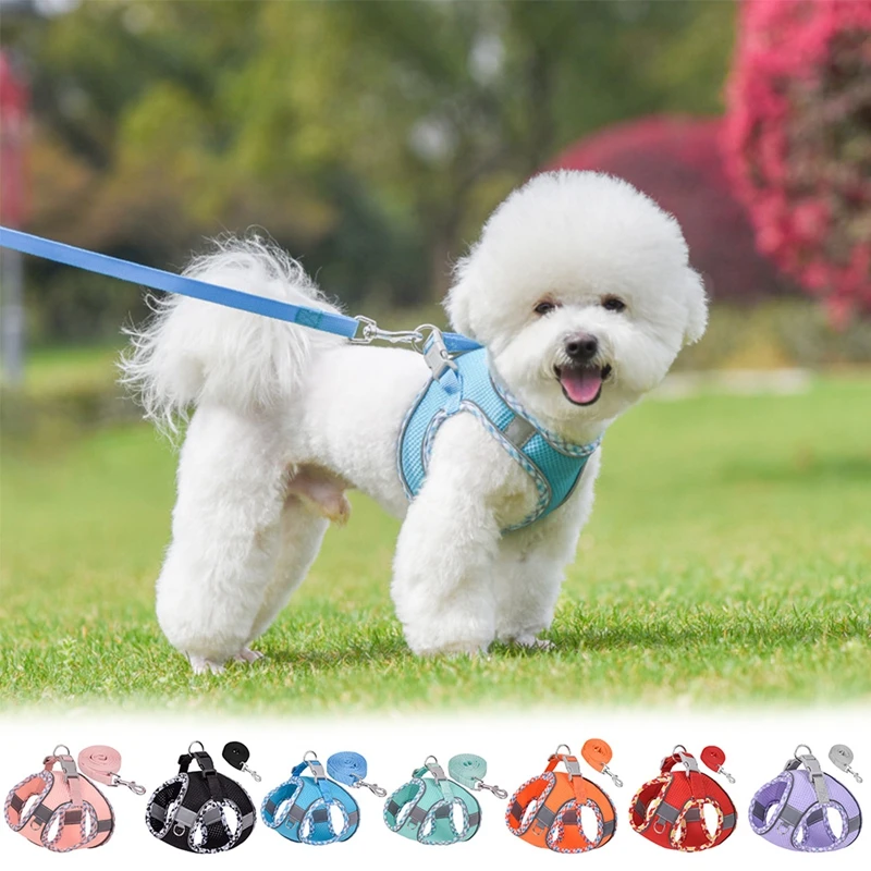 Dog Cat Harness Vest Chest Rope Set Reflective Breathable Adjustable Pet Harness for Small Medium Dogs Puppy Outdoor Walking