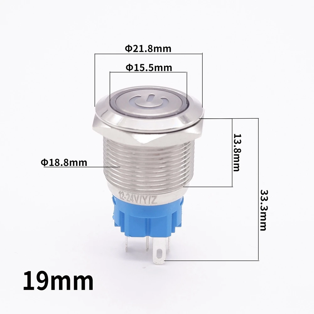 19mm Metal Push Button Switch Customizable Button Self-reset/Latching With Led Light Car Function Identification Glow Symbol 12V