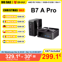 BMAX B7 A Pro Mini PC DDR4 16GB RAM 512GB ROM AMD Ryzen 5 7430U Supports 4K @ 60Hz Windows 11 Wi-Fi 6