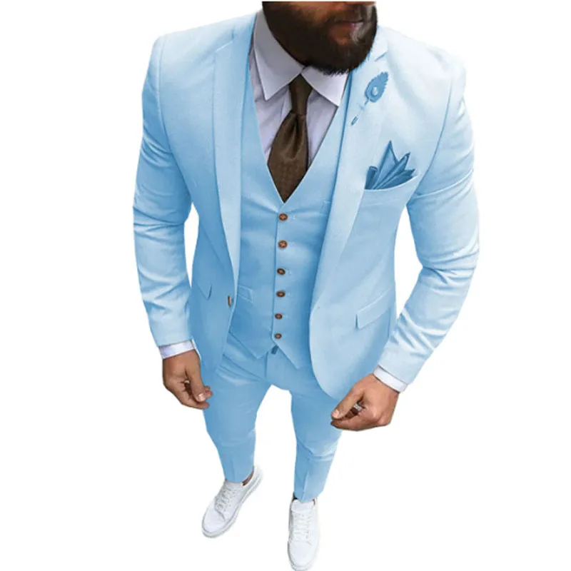 Garnitury męskie 3-częściowe Slim Fit Formalne Casualowe Biznesowe Szampańskie Klapy Formalne Smokingi na Ślub Drużbowie (marynarka + Spodnie +