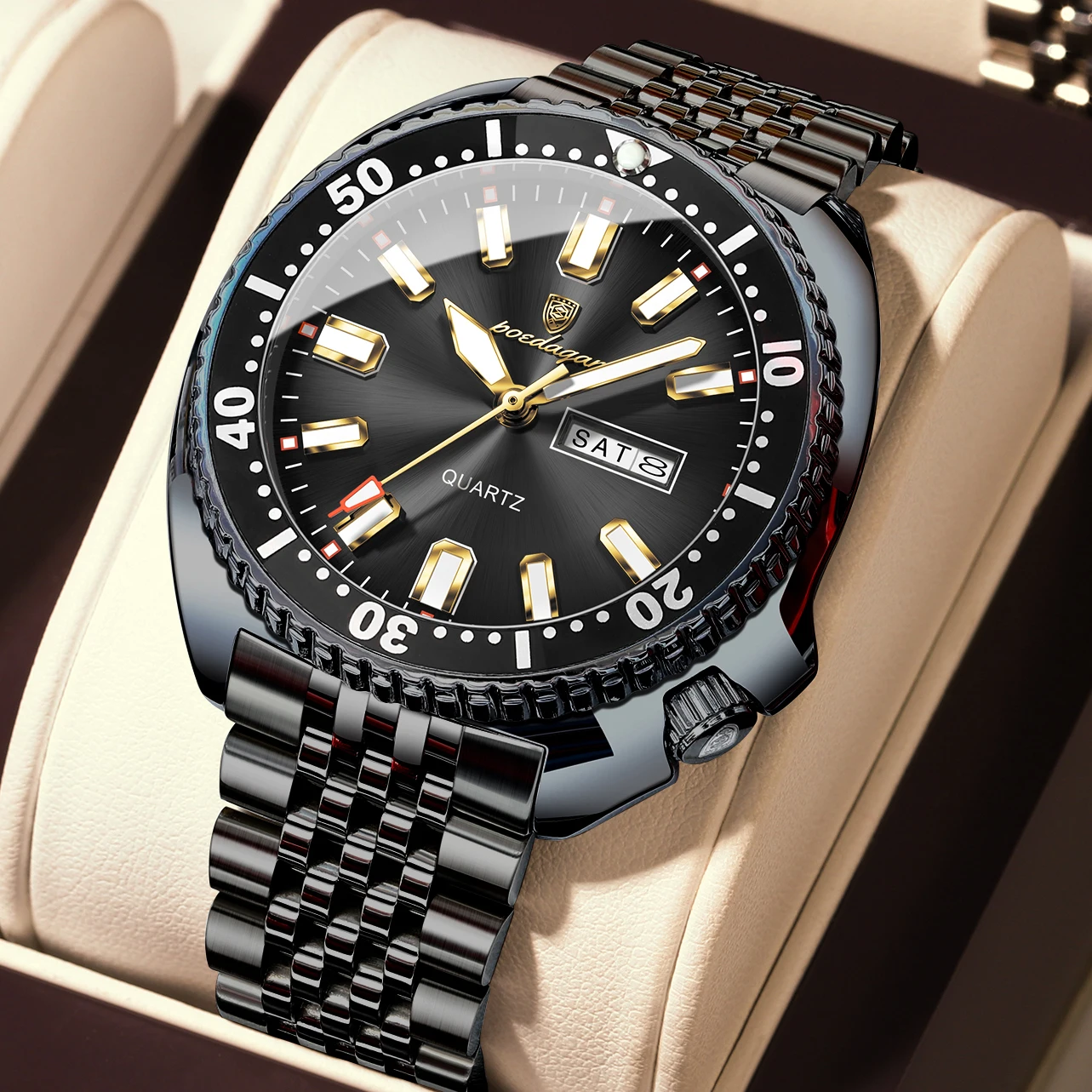 POEDAGAR Business Men Clock Date Week Waterproof Luminous Man Wristwatch Stainless Steel High Quality Quartz Men's Watches Reloj