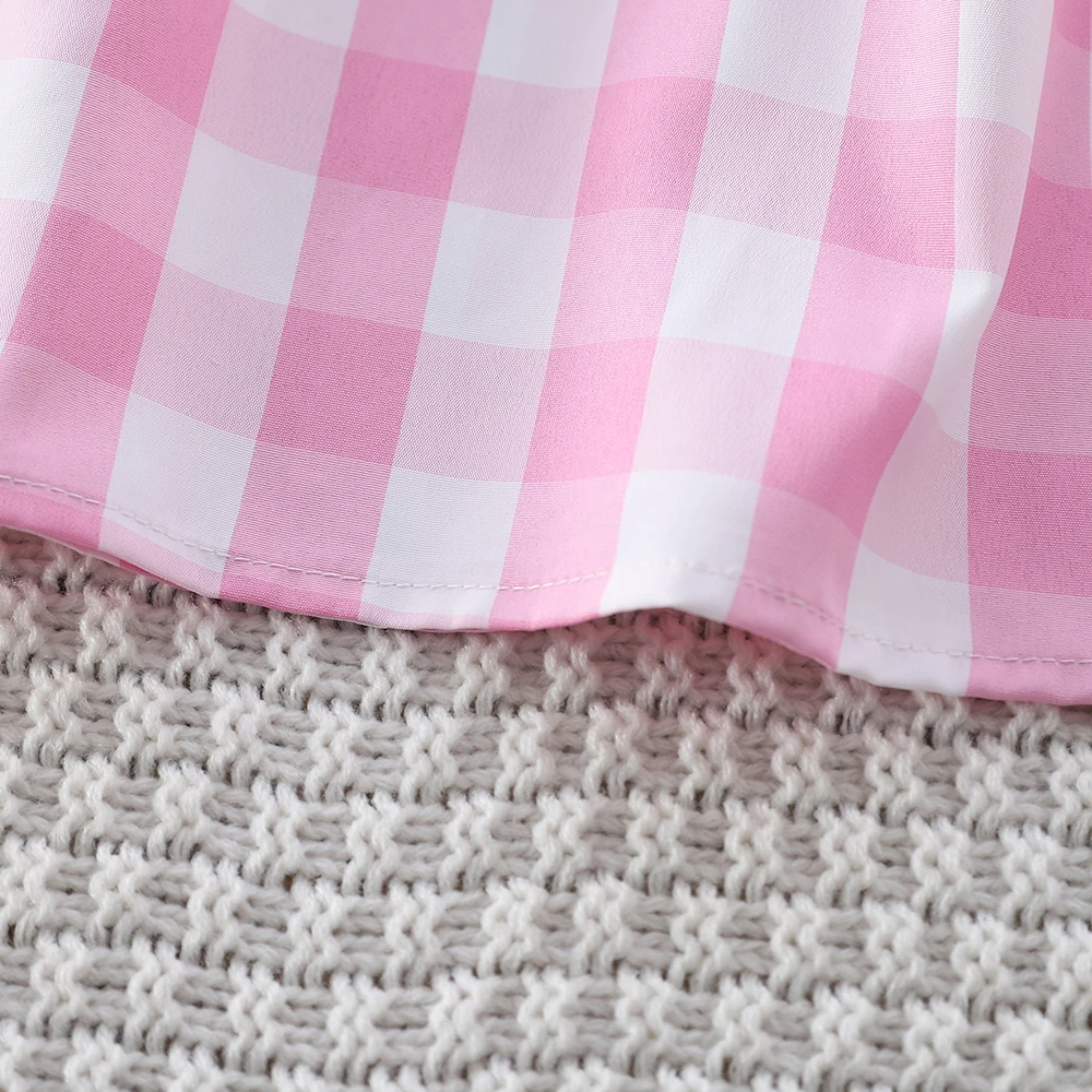 Summer Girl Clothes Pink Check Girls Dress Flying Sleeve Bowknot Casual Wear Children\'s Costume for 2-6Y 8 sold