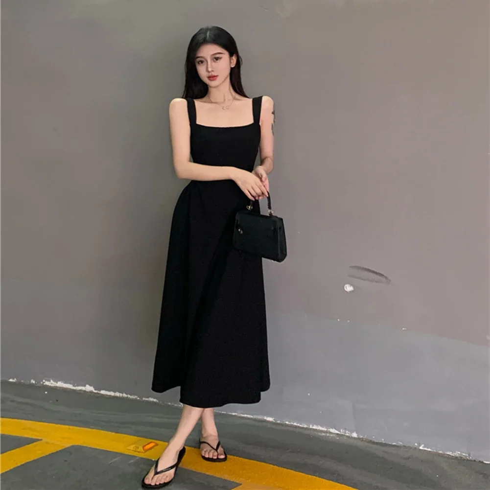 Cocktail Vacation Holiday Dress Skirts Elegant Long Sleeveless Slight Stretch Solid Color Square Collar Summer