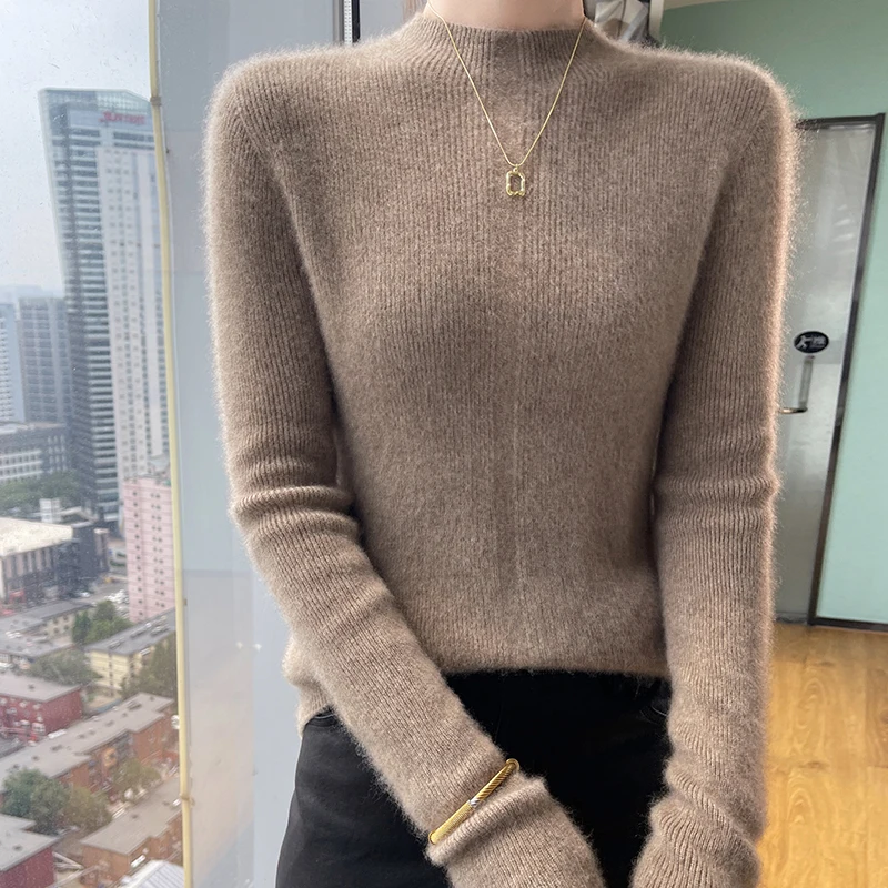 24 autumn and winter 100% pure wool female semi-turtle neck new slim temperament bottoming knitted cashmere sweater