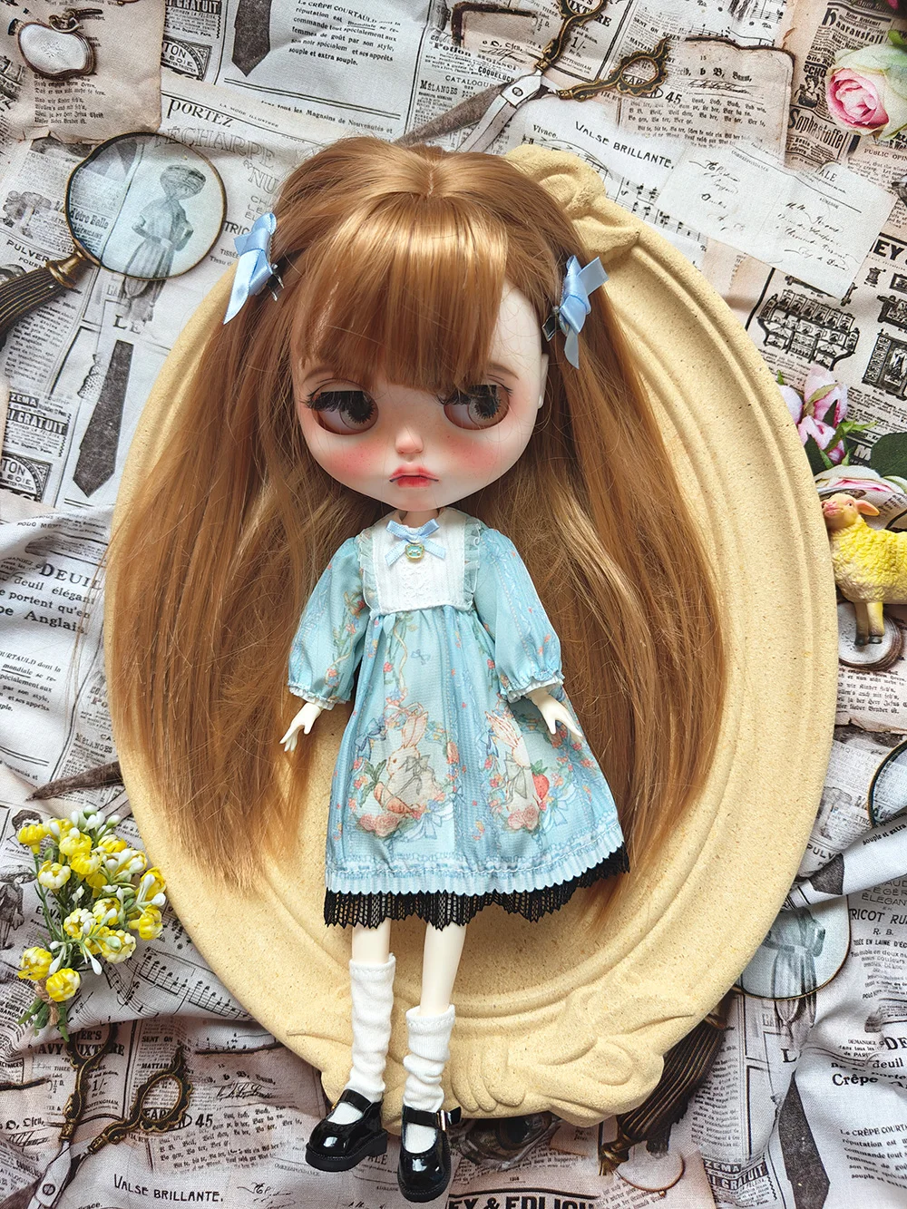 Blythe doll Clothes New Handmade Cute Blue classic dress For Ymy Licca Azones Ob24 Azone Doll Accessories 4-piece set Anime