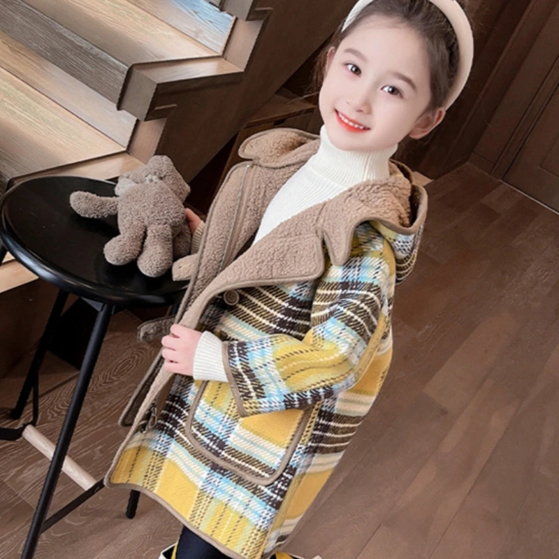 

Girls Woolen Coat Overcoat Jacket Windbreak 2024 New Arrive Warm Plus Thicken Autumn Winter Cotton School Children's Clothing