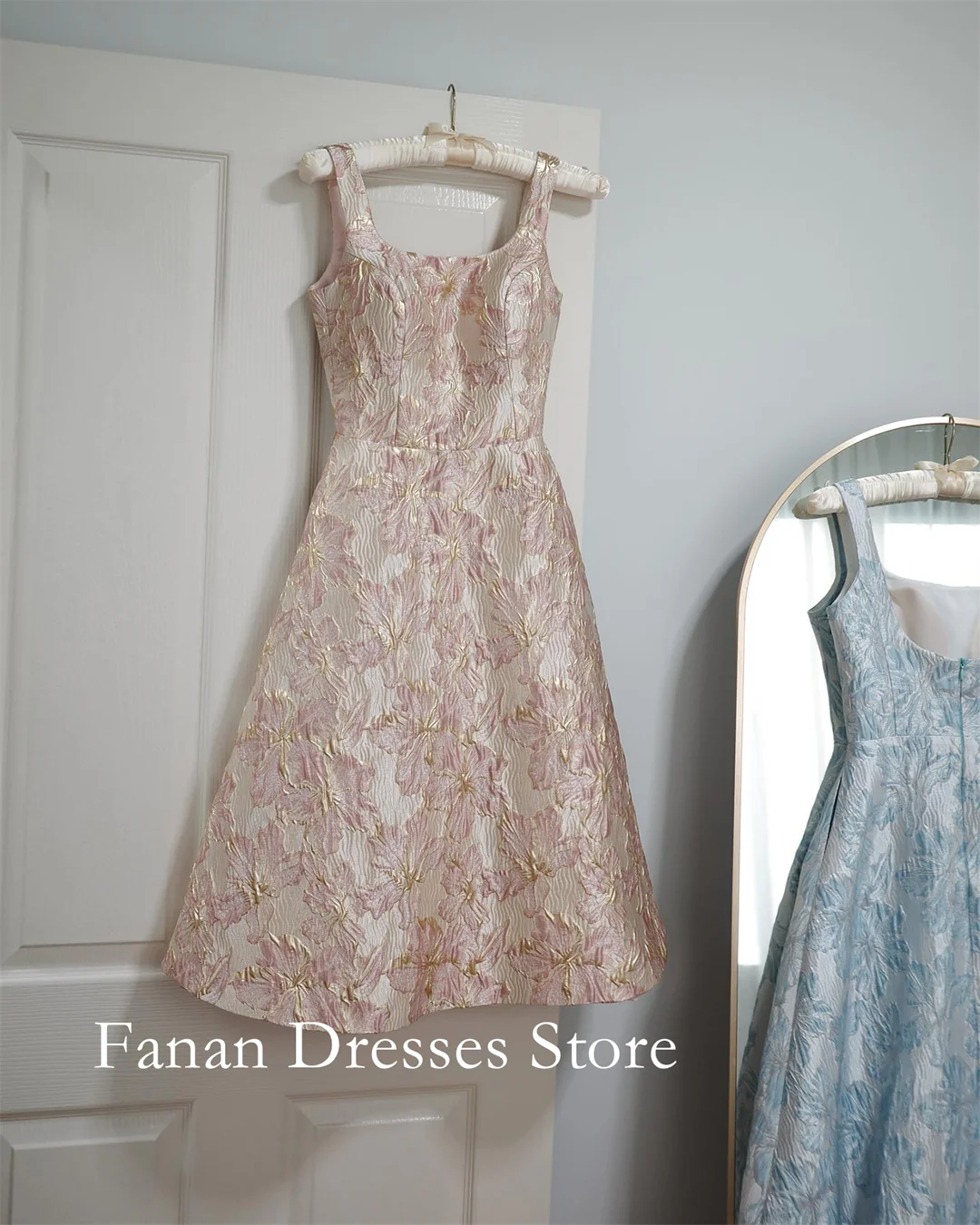 FANAN Corea Spalline per spaghetti Stampate in pizzo A-Line Abiti da sposa senza maniche ........... Abiti da sposa graziosi personalizzati