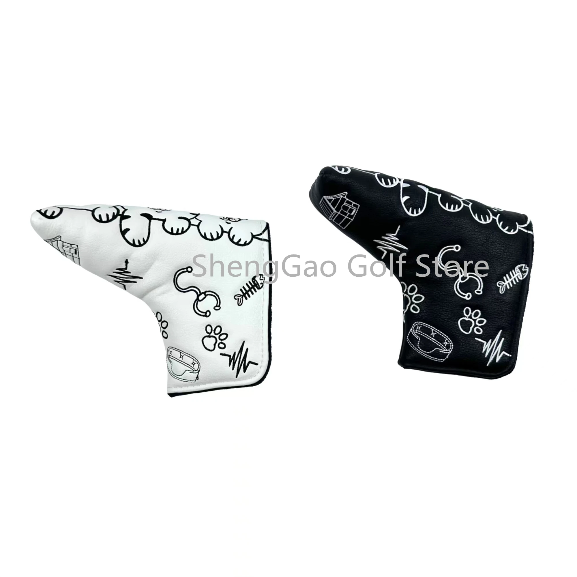 New style Heart shaped kitten pattern L-shaped Golf Club Blade Putter Covers Magnet Closed Styles PU Leather