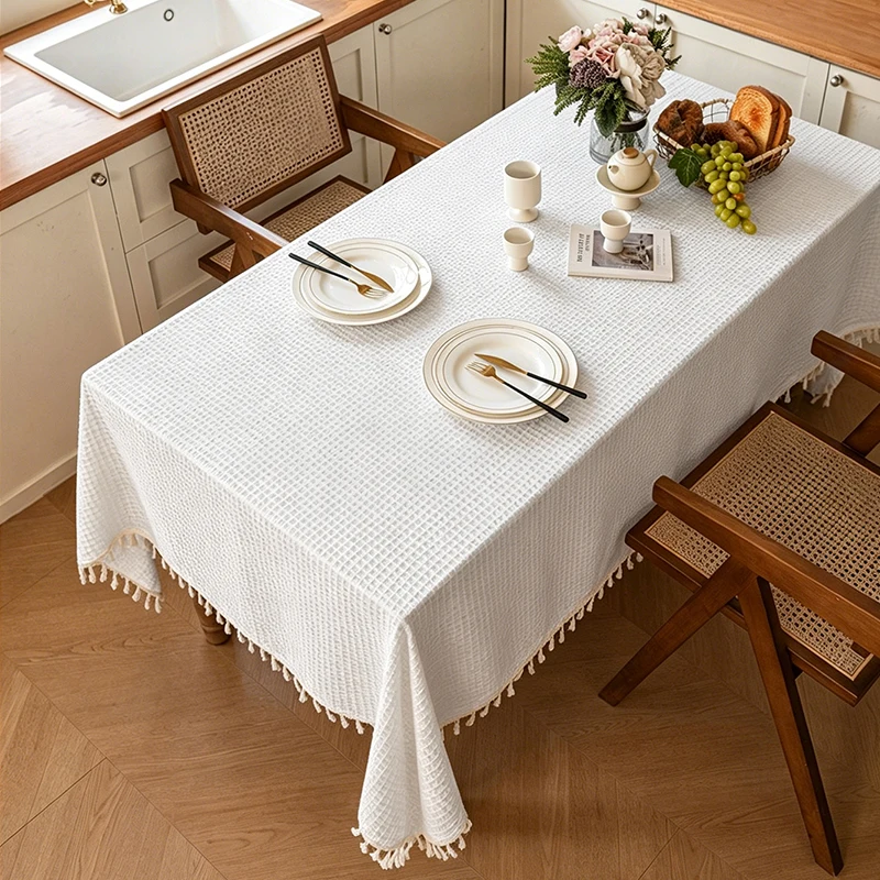 1 Stück amerikanische Waffeltischdecke im Landhausstil mit Fransen, waschbar, geeignet für Hochzeiten, Picknicks, westliche Restaurants, Küchen