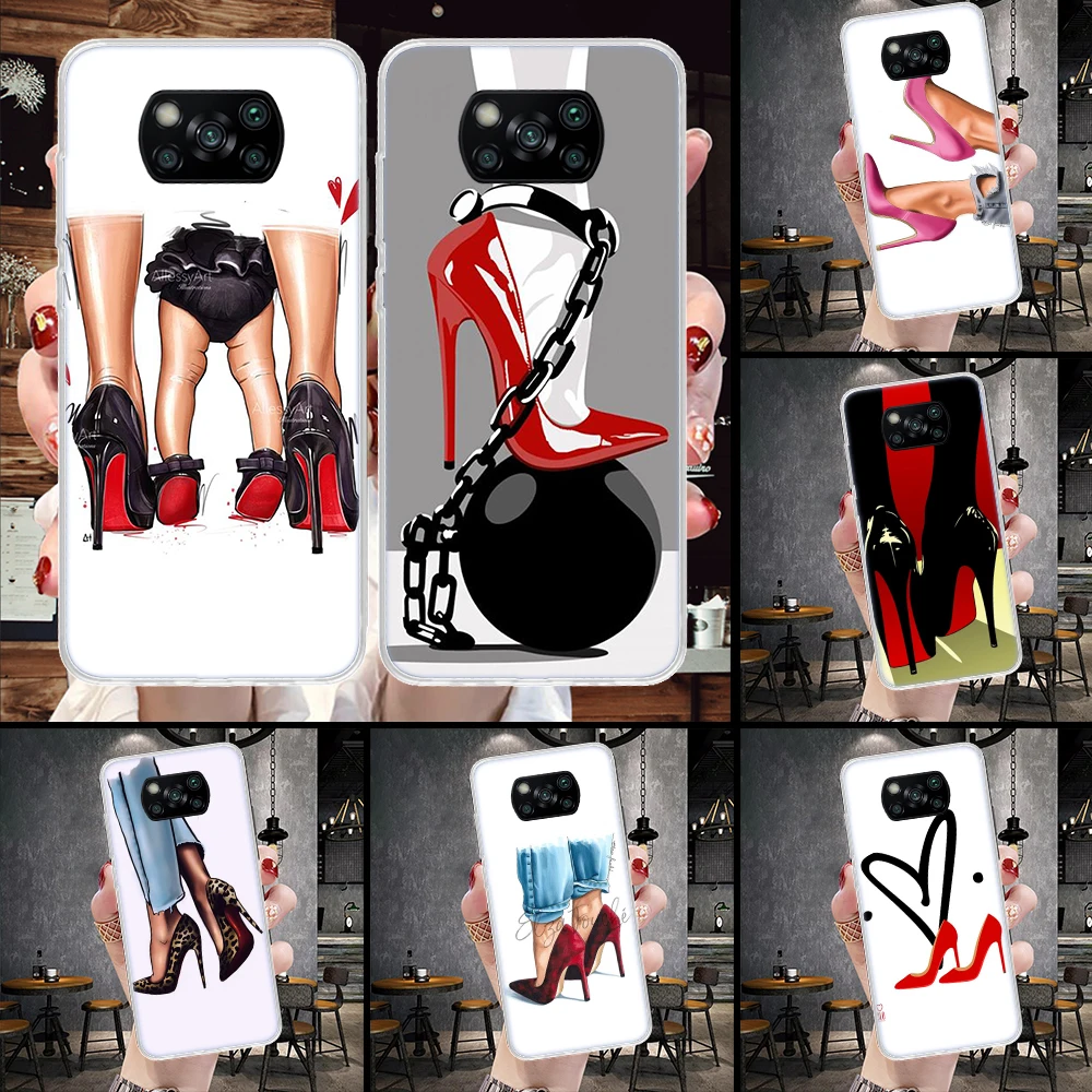 Red High Heel Shoes Phone Case For Xiaomi Poco X5 X6 X7 X3 X4 Nfc F6 F5 Pro F4 F3 M5S M5 M4 M3 X7Pro X6Pro Cover Coque Shell X6 