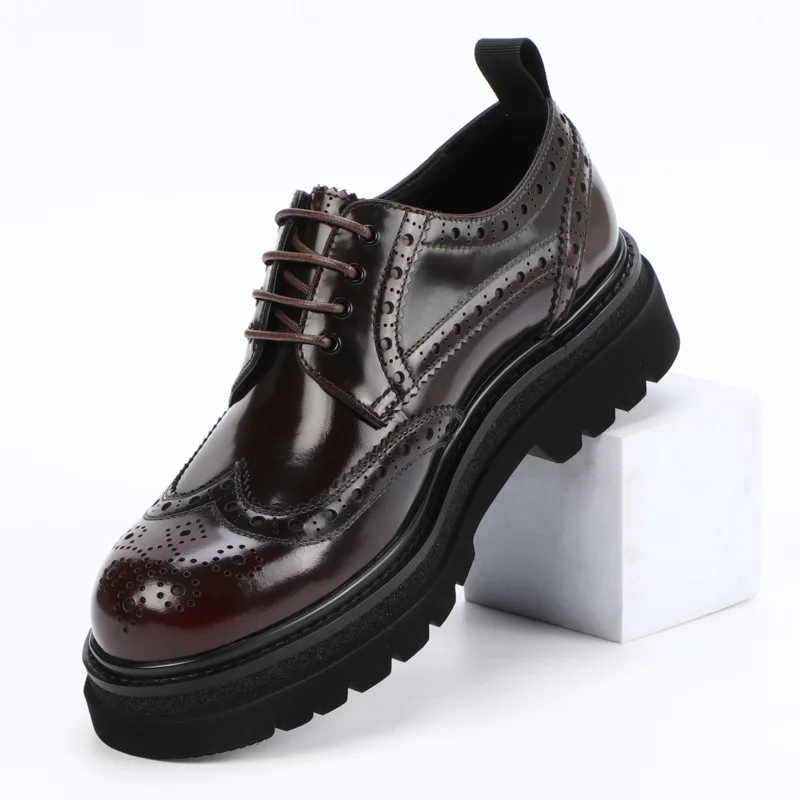 New Brogue Sculpted Genuine Leather Thick Sole Dress Leather Shoes Men Business Casual Fashion Derby Wedding Formal Oxfords