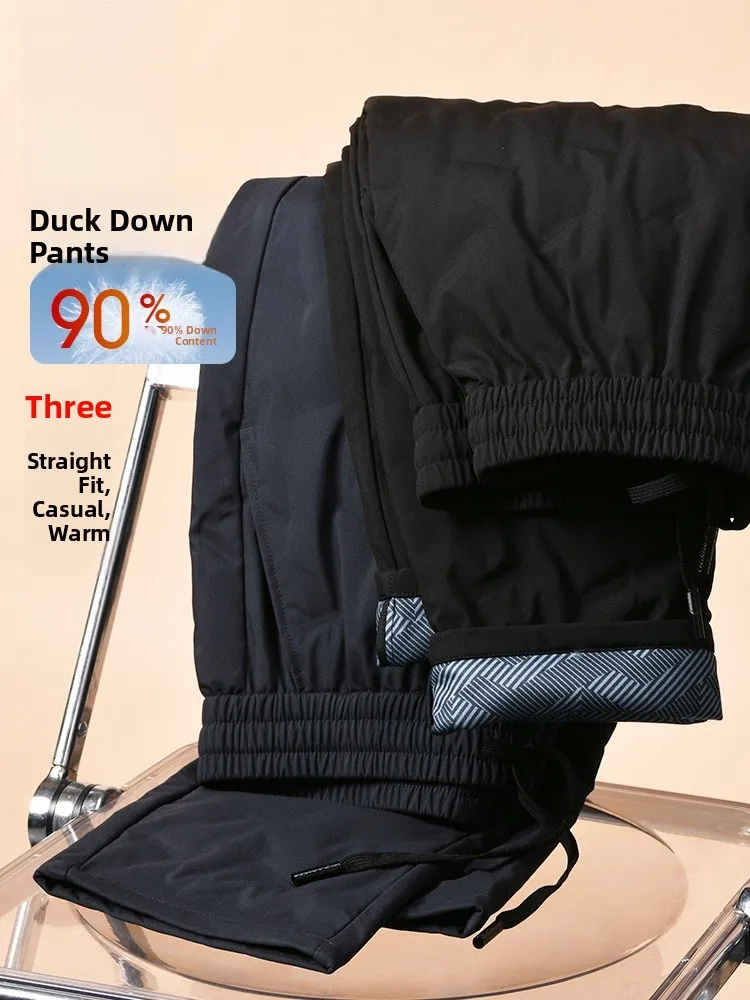 

Rn мужские брюки на пуху Thiened, зимние теплые уличные повседневные брюки на пуху с эластичной резинкой на талии, морозостойкие прямые брюки