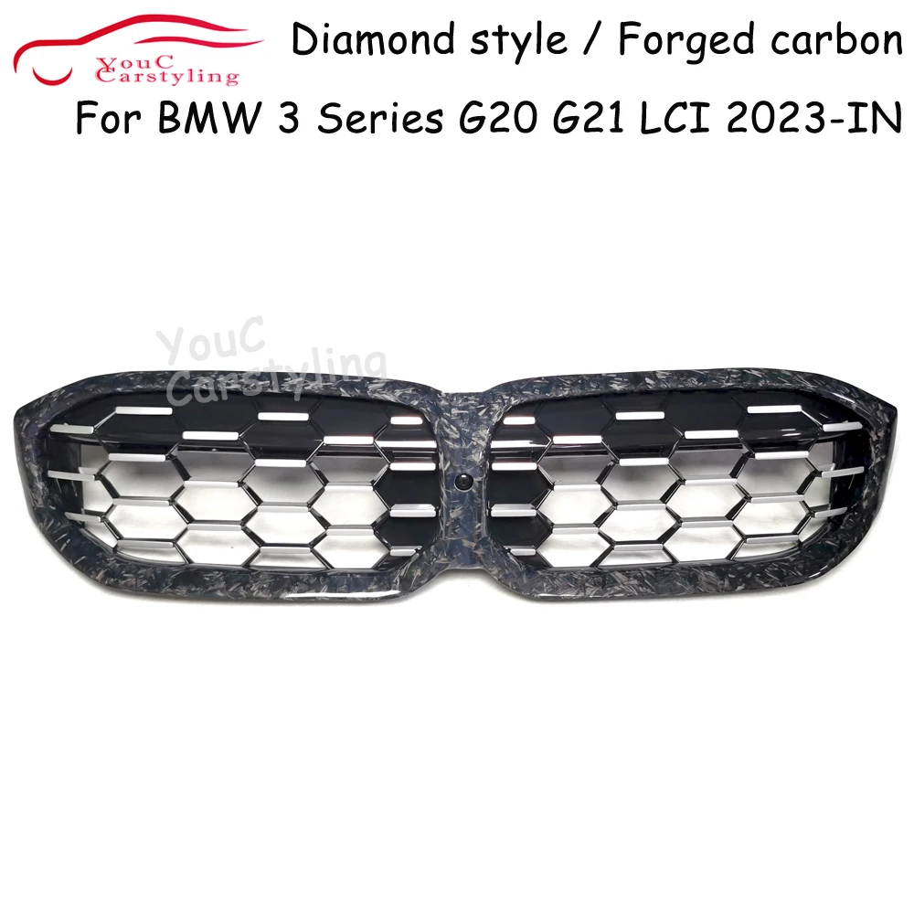 G20 Diamond Forged Carbon Fiber Grille for BMW 3 Series G20 G21 318i 320i 330i M340i 330d M340d Front Replacement Grille LCI 23+