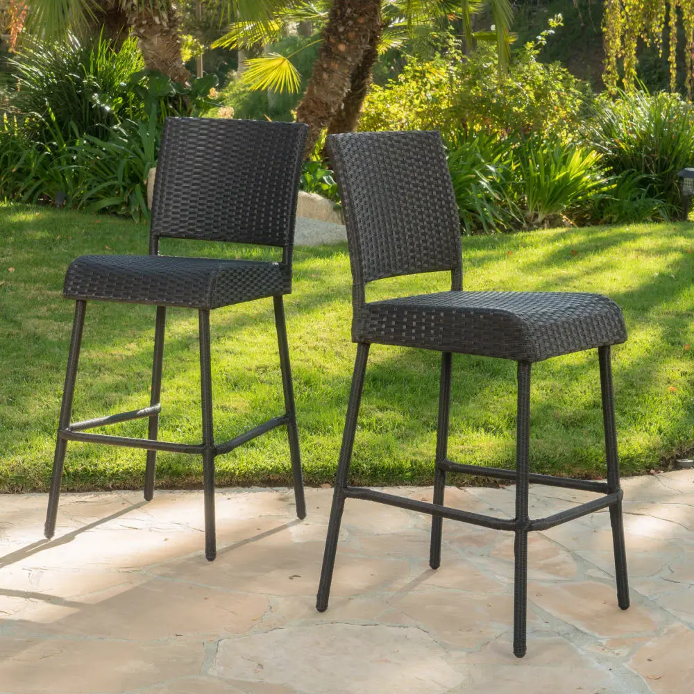 

29 Outdoors PE Rattan Armless Barstools Set of 2 Comfortable Wicker Seats Curved Footrests Handmade Easy to Assemble Patio Use