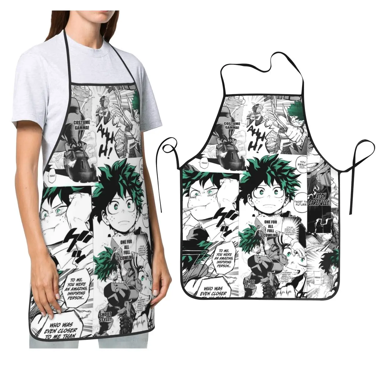 مآزر My Hero Academia Deku Manga Collage للطهاة والخبز والخبز بدون أكمام مريلة لتنظيف المطبخ بينافور #1