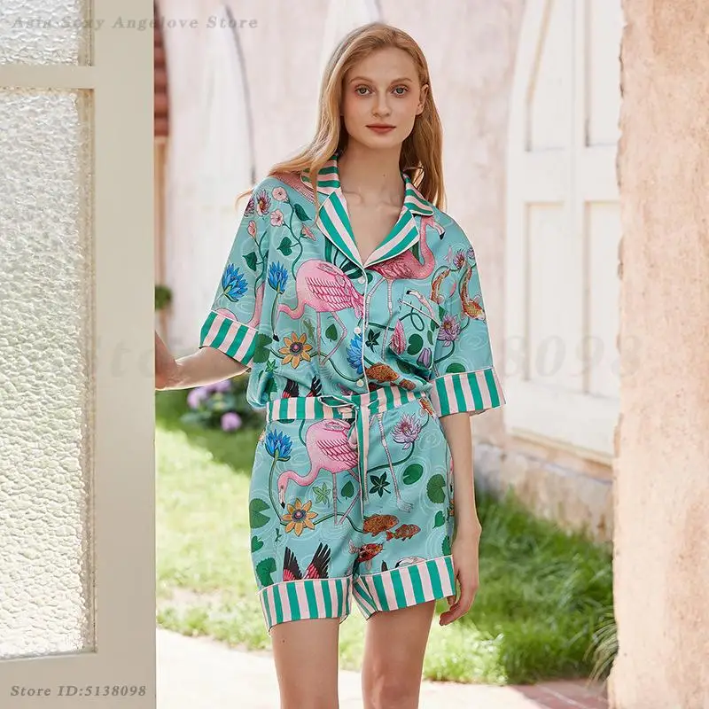 Sexy Ice Silk Pajamas Set Female Elegant Pijama Mujer Sleepwear High Quality Satin Nightwear Loungewear Women Fashion Home Wear