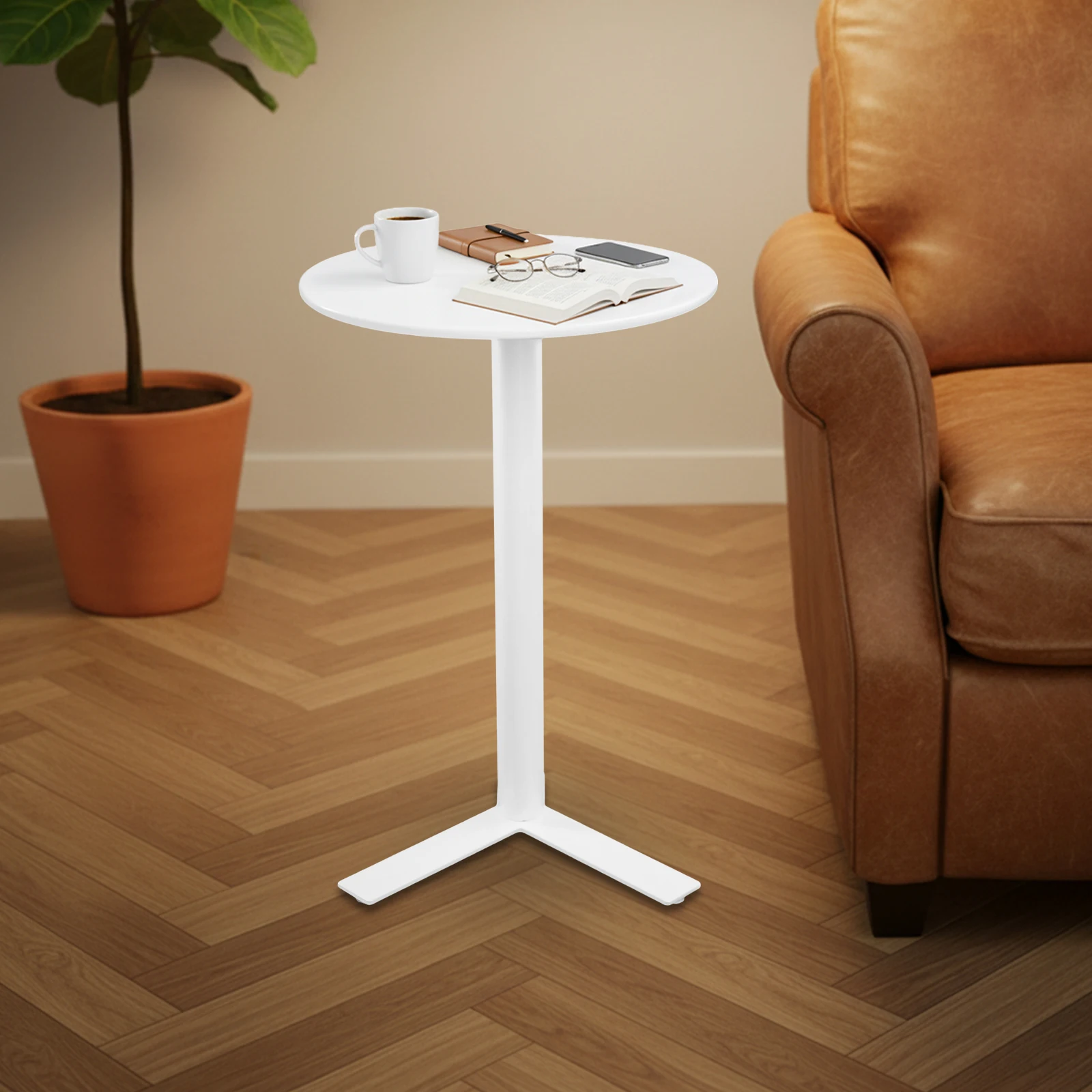 

Round Top Y Shaped Metal Side Table Black White 2 Colors Baking Paint Iron End Table 10KG Load Freestanding Sofa Side Snack Table for Bedroom Living Room