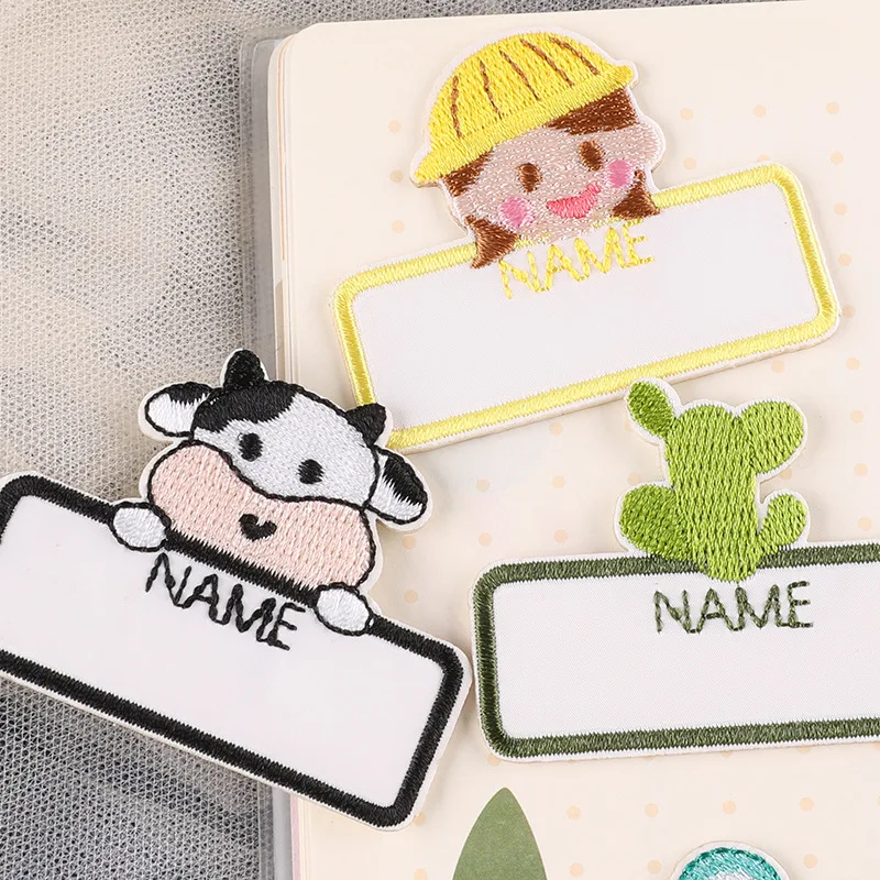 1 Pcs New Cartoon Cute Animal Name Sticker Badge Coat Hat Backpack DIY Self-Adhesive Name Sticker Embroidery Fabric Sticker