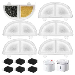 6pcs Filters & Sponges, Cat Water Fountain Filter, Triple Filtration System Replacement Filters for Wireless Cat Water Fountain