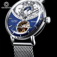 OCHSTIN Men's Stainless Steel Mesh Bracelet Watches Man High-Grade Cooktop Glass Skeleton Mechanical Flying Tourbillon Watch