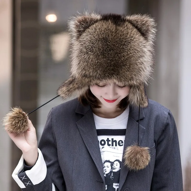 New style full leather fur hats for men women adults and children to protect ears keep warm outdoors