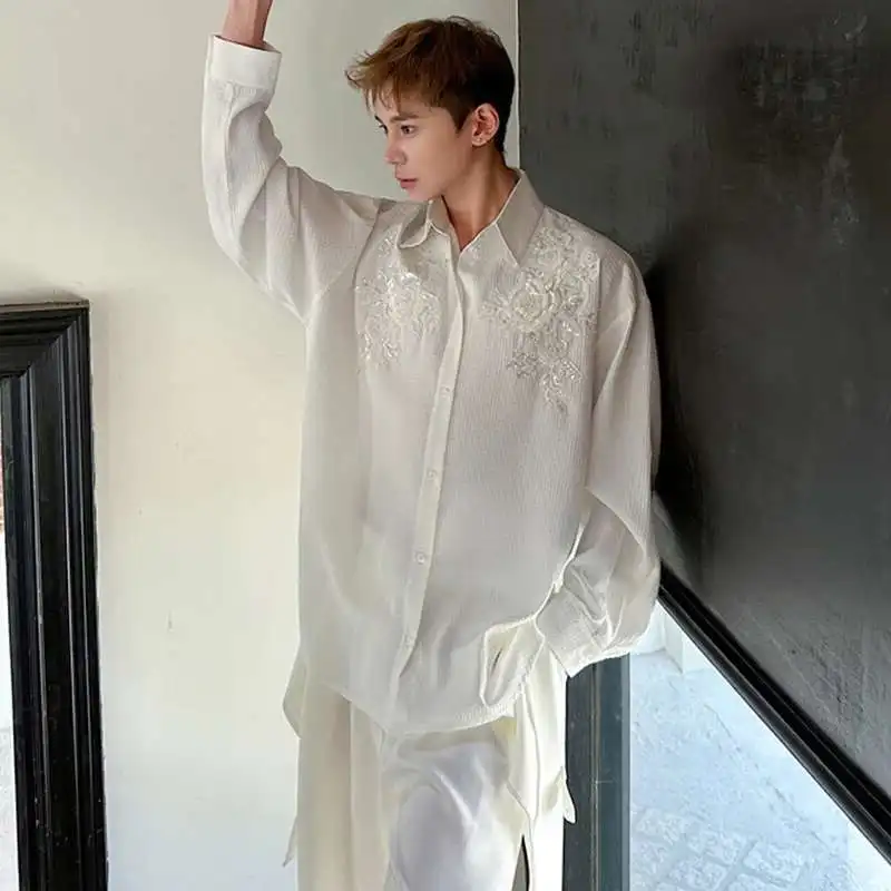 LUZHEN Solid Elegant Men's Pattern Casual Embroidery Color Shirts 2025 Spring New Long Sleeve Luxury Original Loose Tops JY8577