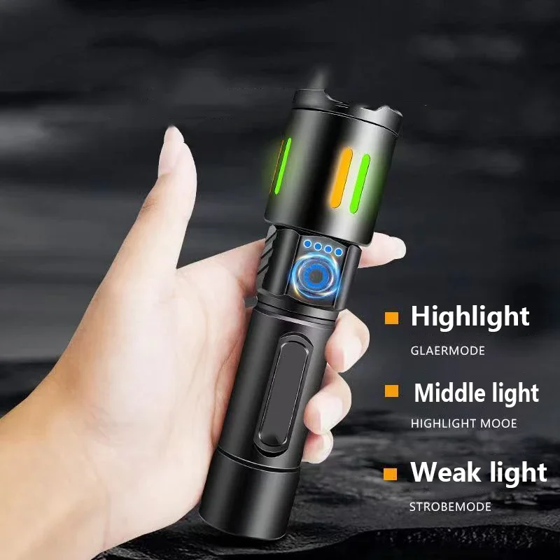 High Powerful Rechargeable LED Flashlights Fluorescence Zoom Waterproof aluminum Lantren Long Range Tactical Torch Camping