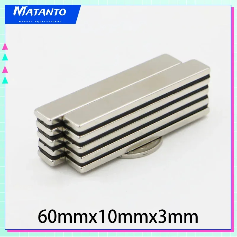 2/5/10/20PCS 60x10x3mm Neodymium Block Rectangular Magnets Super Strong N35 Permanent Square Magnet Cube Imanes Magnetic Sheet