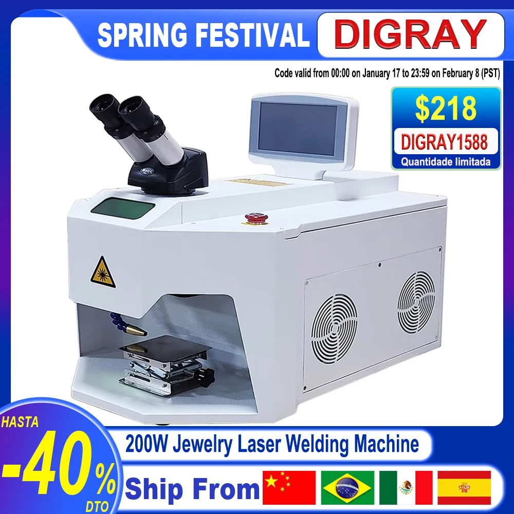 DIGRAY 200W Jewelry Laser Spot Welder Laser Welding HD CCD Microscope for Gold and Silver Chain Link Pendant