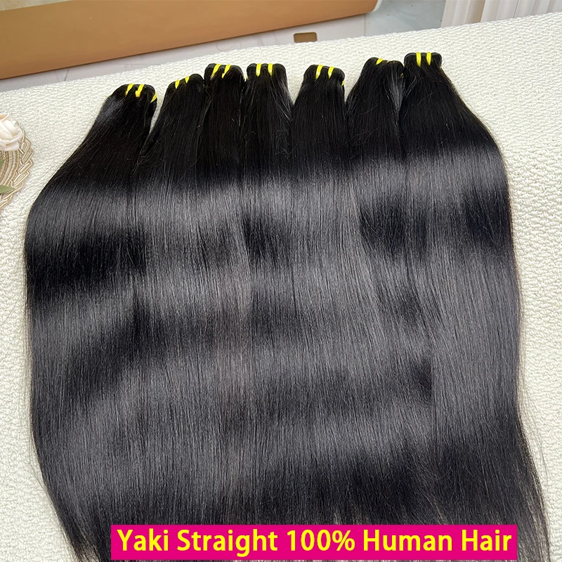 

Натуральные прямые волосы Yaki из Вьетнама, 100% необработанные человеческие волосы, двойная прядь для наращивания # Натуральный цвет 1B, 1/2/3/4 шт.