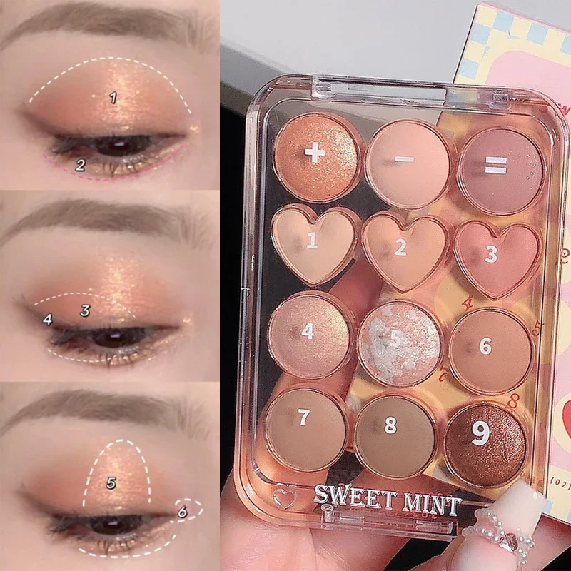 Love Heart-paleta de maquillaje de sombra de ojos mate, 12 colores, pigmento brillante, sombra de ojos, maquillaje de larga duración, cosméticos