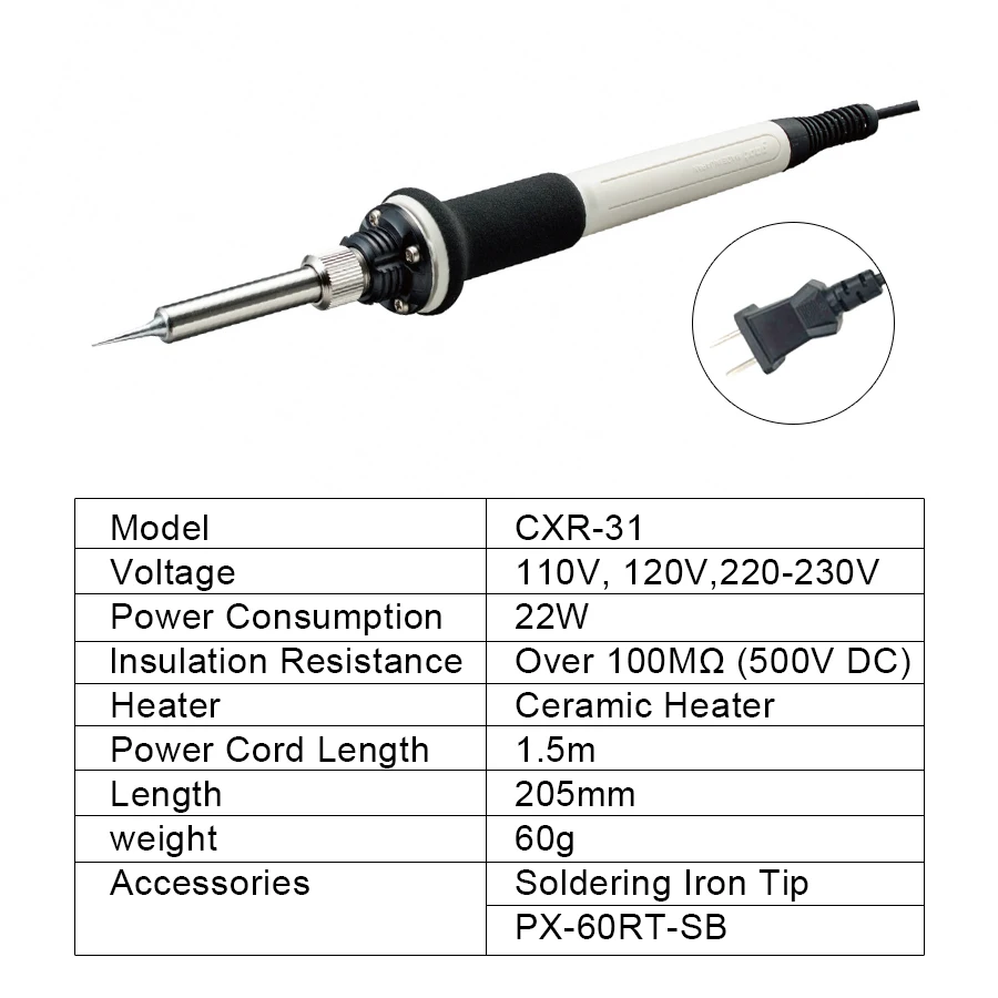 GOOT Electric Soldering Iron for Precision PCB 220V/110V 22W Welding Repair Tool Made in Japan CXR-31