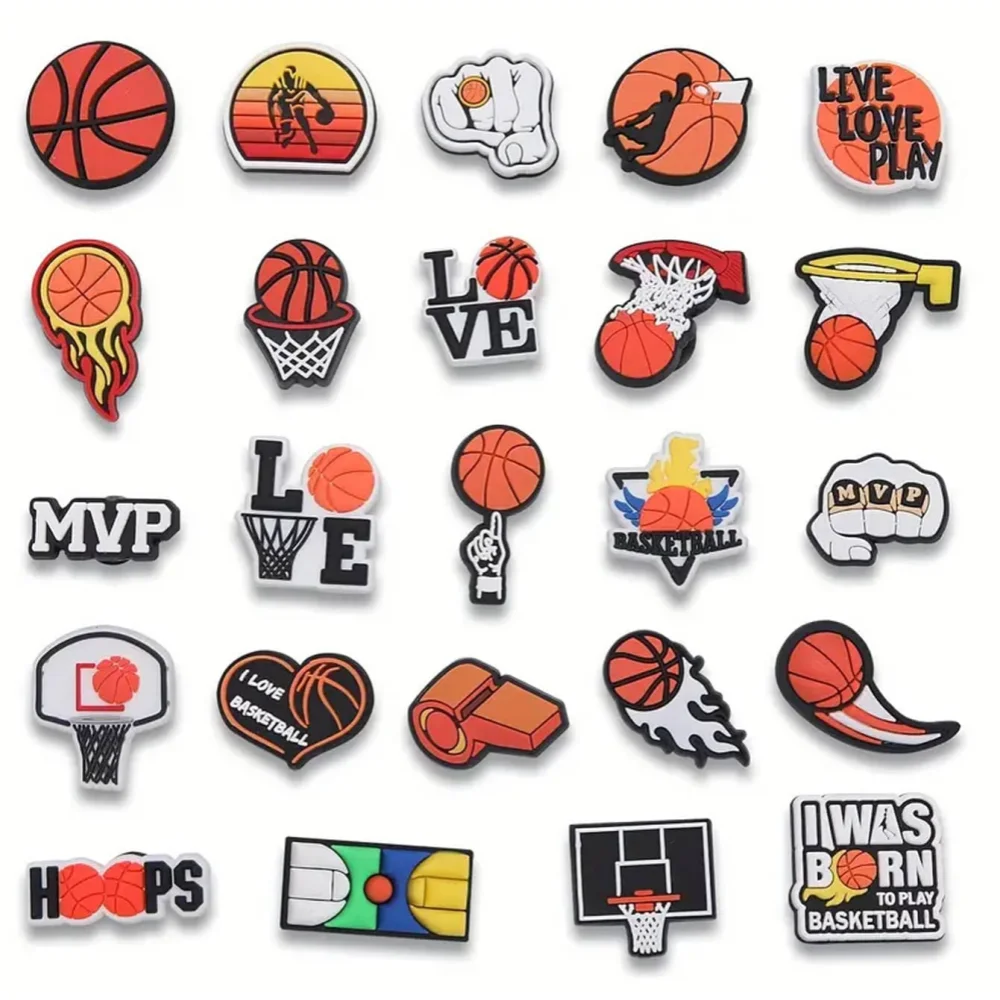 

24pcs/Set New Night-Luminous Basketball Sports Series Pvc Shoe Charms, Compatible With Hole Shoes, Sandals, Backpacks; Removable