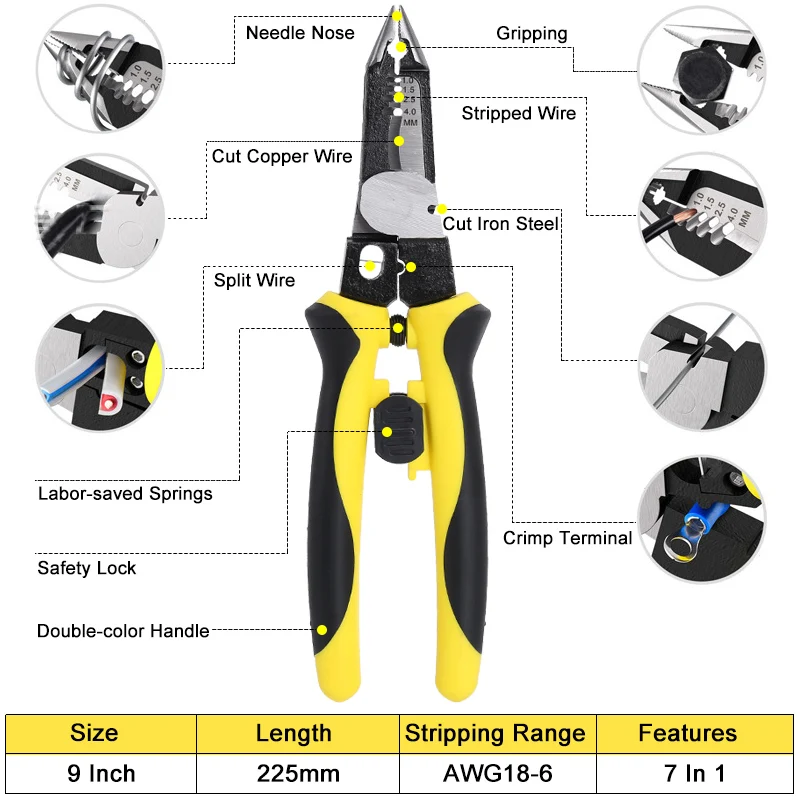 LUCHSHIY Multifunctional Universal เส้นทแยงมุมคีมช่างไฟฟ้า Multitool เข็มจมูกคีมยำหัวเครื่องมือช่างเครื่องตัด