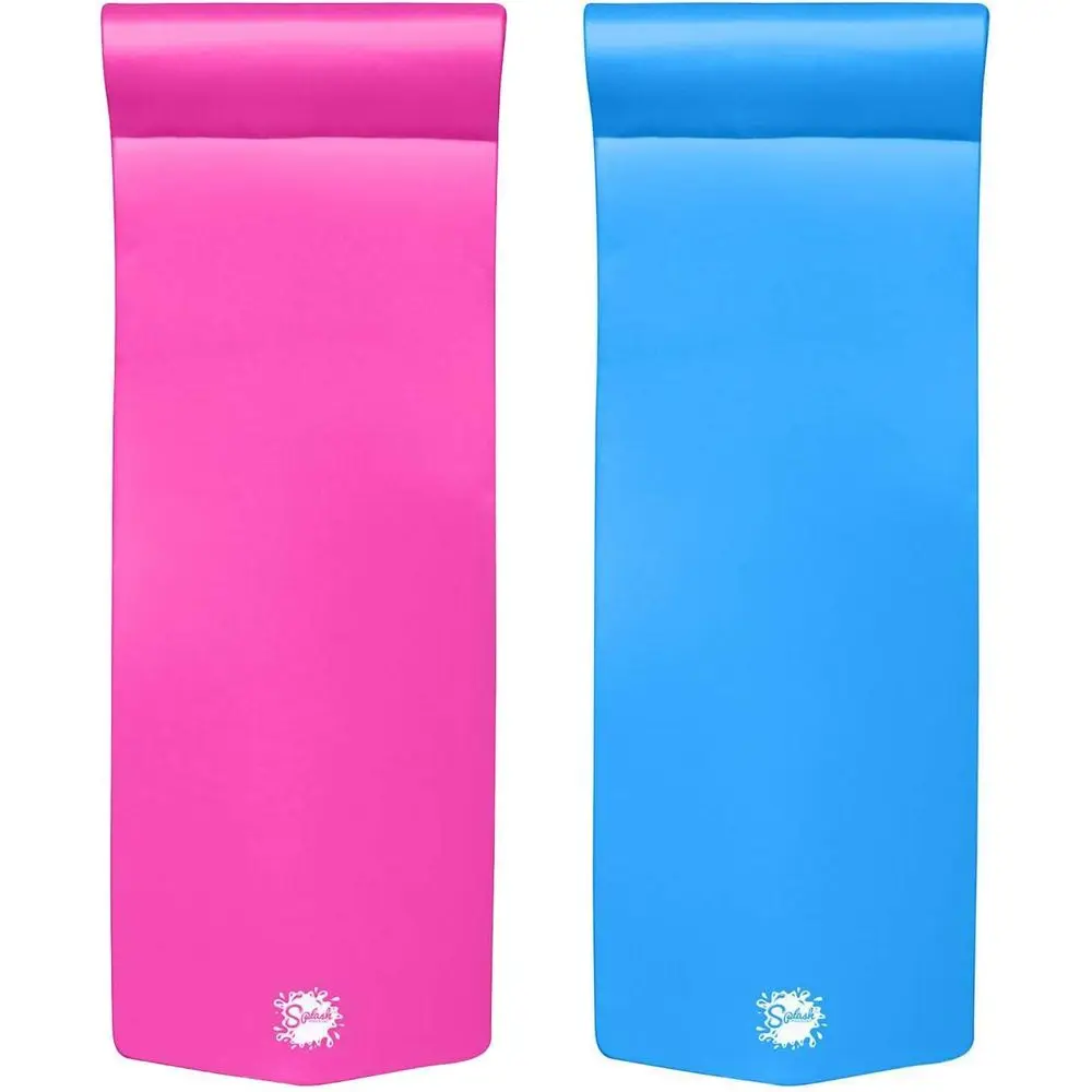 厚さ1.25インチのフォームプールフロートマット、ロールピロー付き、大人用ラウンジャー、バハマブルー＆フラミンゴピンク