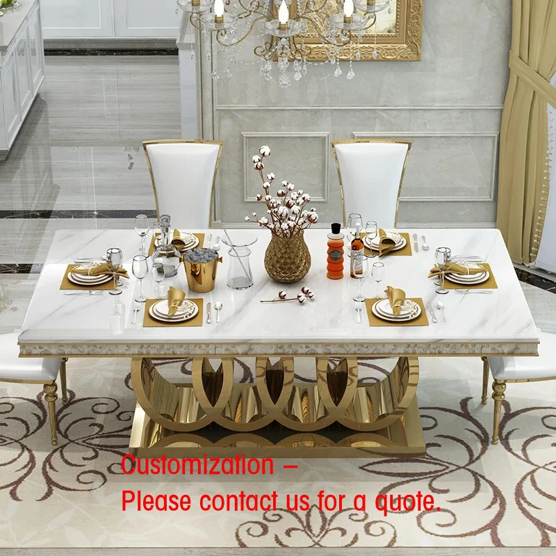 custom.High Quality High End Modern Luxury Marble Top Dining Table with Gold Stainless Steel Hotel Home Wedding Dining Room Furn
