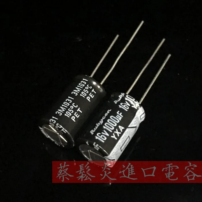 10PCS Rubycon imported aluminum electrolytic capacitor 16v 1000uf 10X16 ruby yxa series 105 degrees